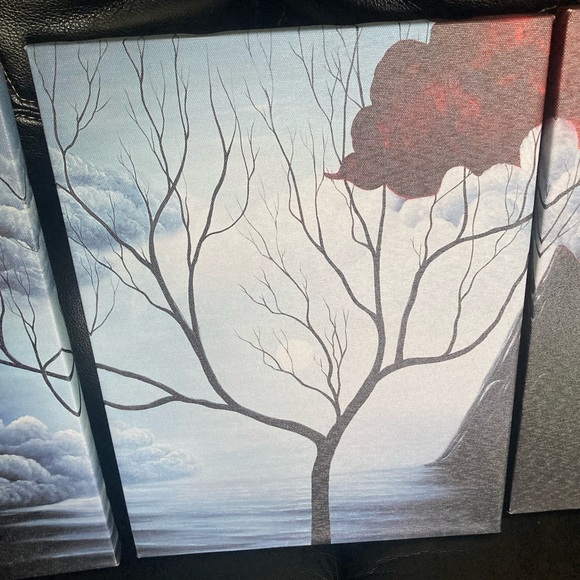 Santin Canvas Wall Art: 3 Piece Panels of Abstract Tree & Cloud Scene - Picture 6 of 13